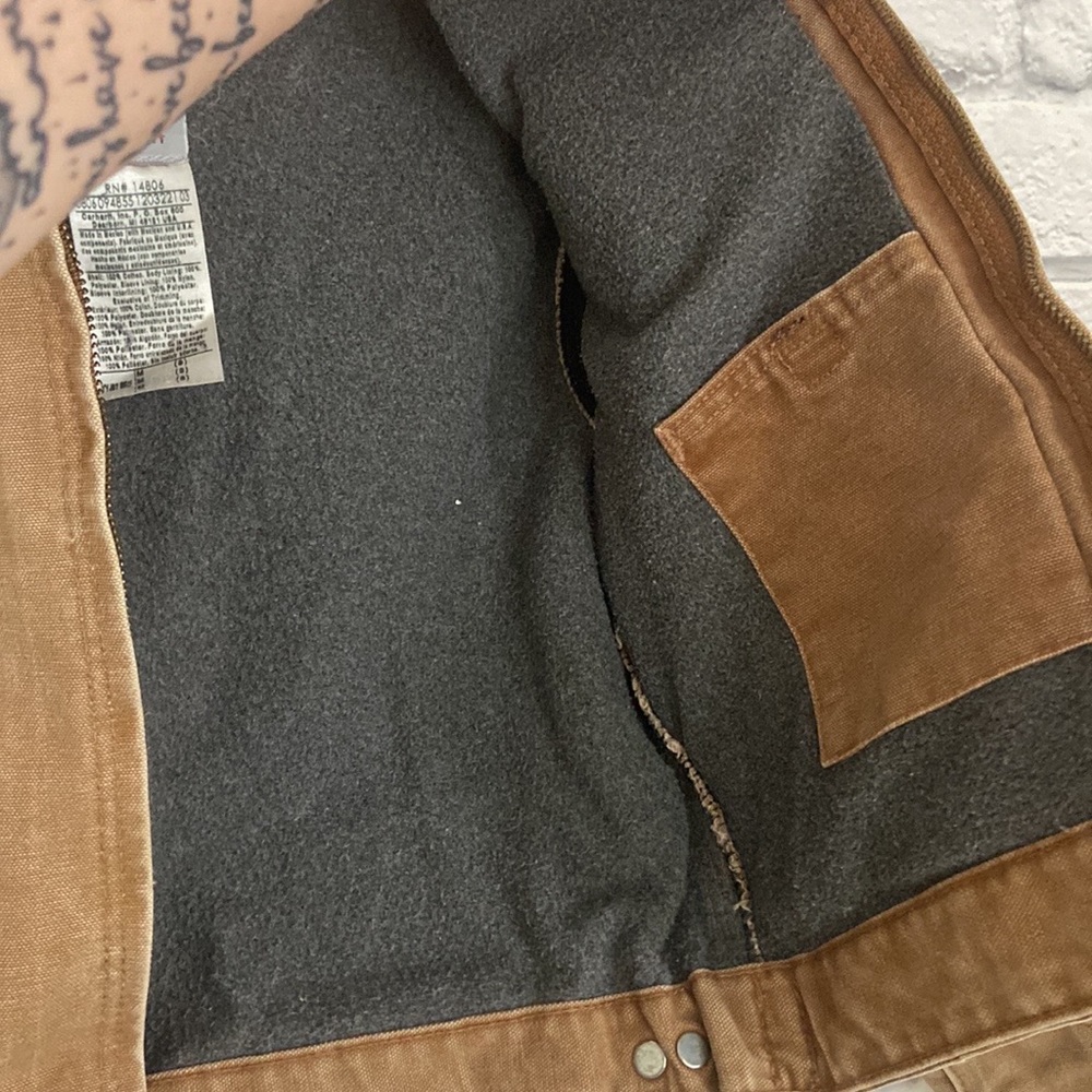 Boy's Vintage Carhartt Brown Canvas Zip Up Fleece Lined Jacket size Medium 8 - Picture 11 of 15